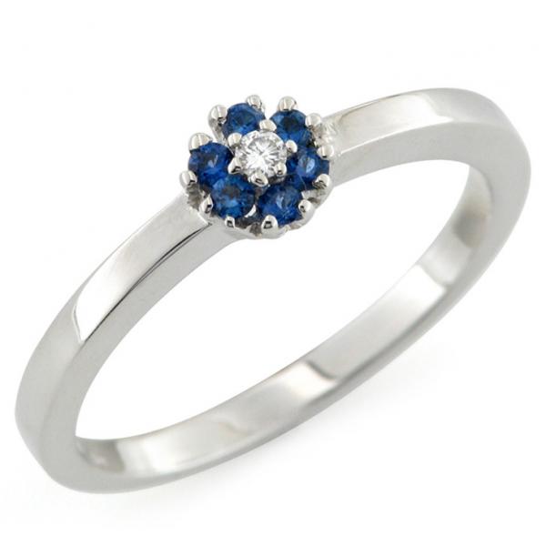 CF01186 - Anello Diamante Centrale e Zaffiri Blu