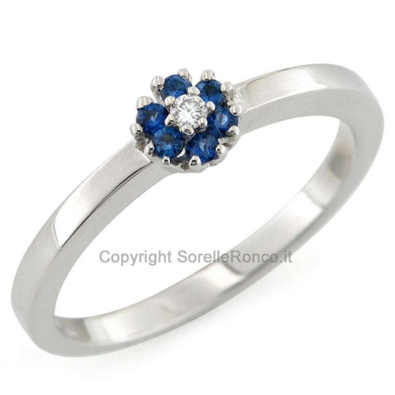 ANELLO DIAMANTE CENTRALE E ZAFFIRI BLU
