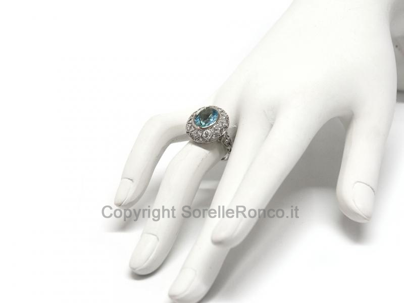 ANELLO ACQUAMARINA DA 3.60 CT E DIAMANTI