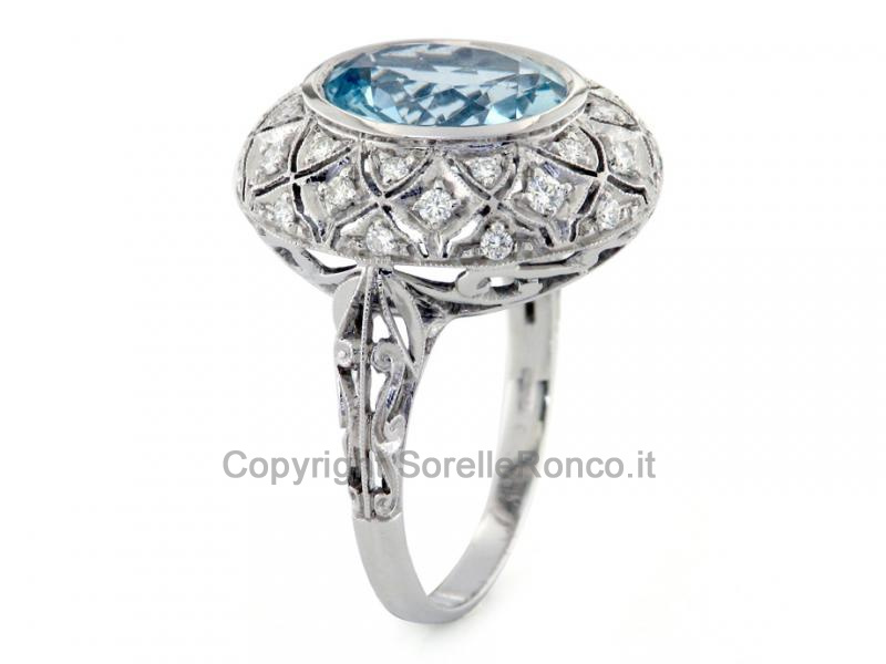 ANELLO ACQUAMARINA DA 3.60 CT E DIAMANTI
