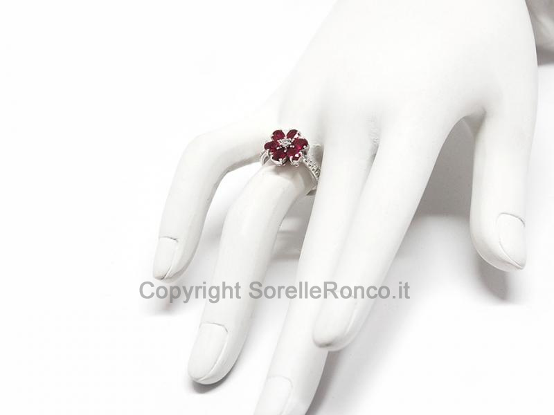 ANELLO ORO BIANCO RUBINO CON DIAMANTI