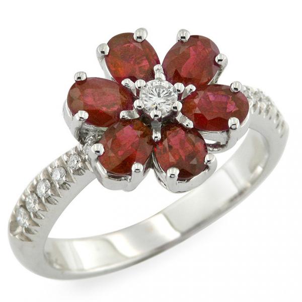 CF01280 - Anello Oro Bianco Rubino con Diamanti