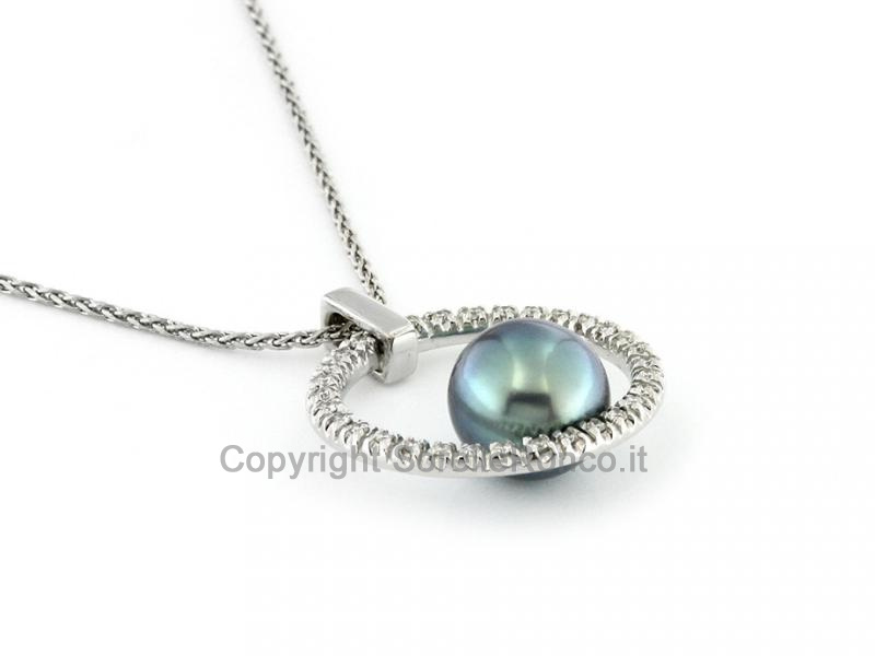 COLLANA IN ORO CON PERLA 6 MM E DIAMANTI