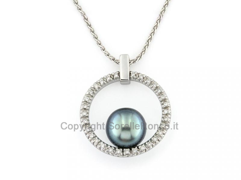 COLLANA IN ORO CON PERLA 6 MM E DIAMANTI