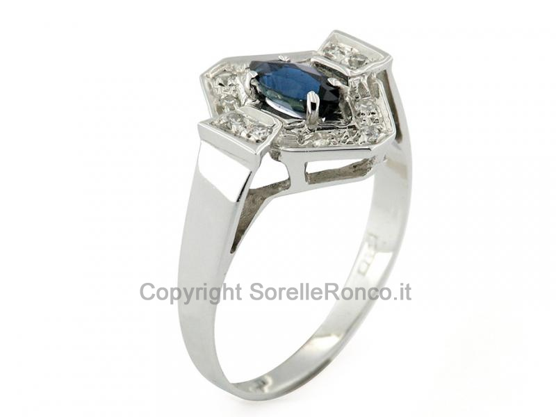 ANELLO ART DECÒ CON ZAFFIRO E DIAMANTI