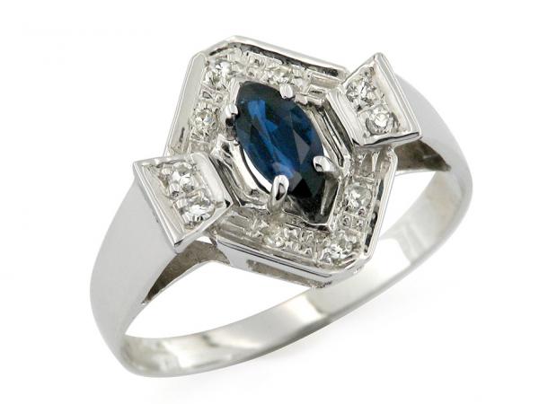 CF01316 - Anello Art Decò con Zaffiro e Diamanti