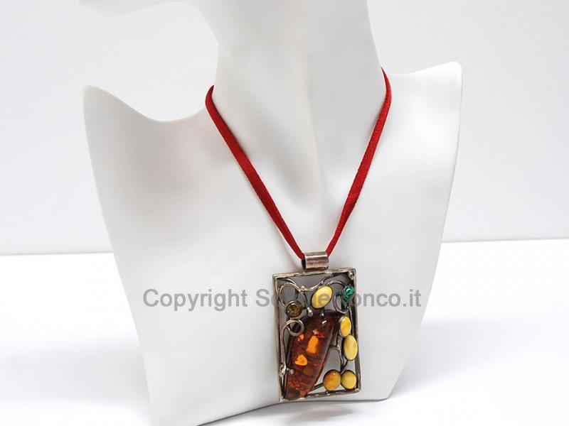 COLLANA CON PENDENTE AMBRA E MALACHITE