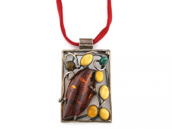 CF01360 - Collana con Pendente Ambra e Malachite