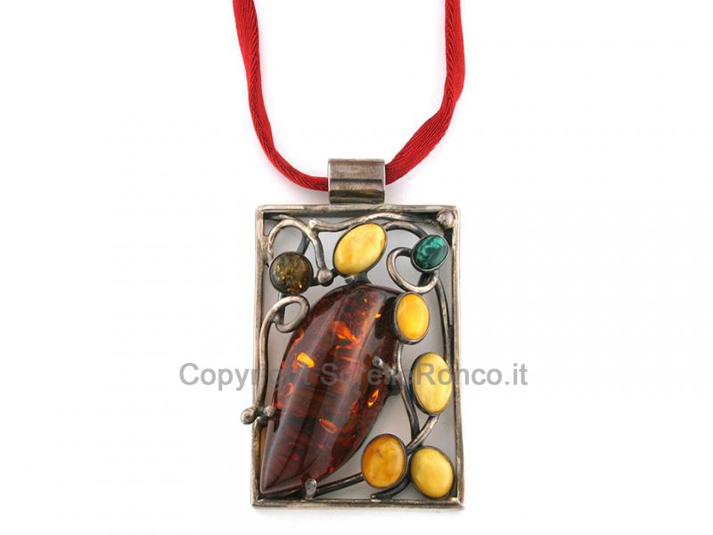 COLLANA CON PENDENTE AMBRA E MALACHITE