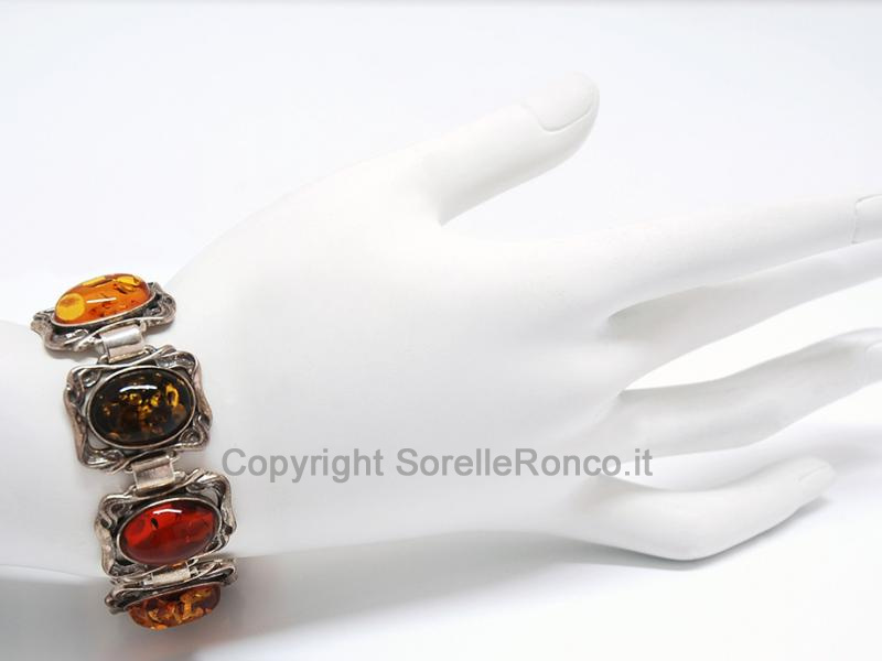 BRACCIALE ARGENTO CON AMBRA CABOCHON