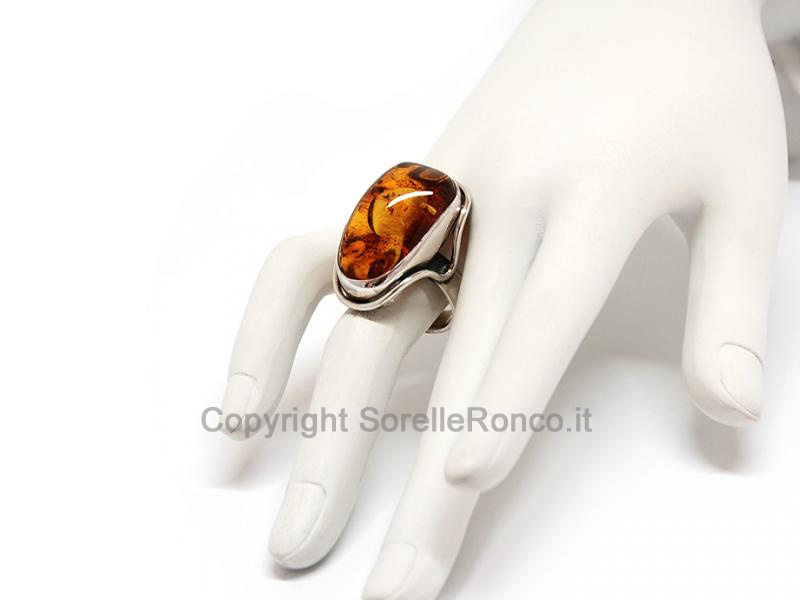 ANELLO ARGENTO CON AMBRA BALTICA MIELE