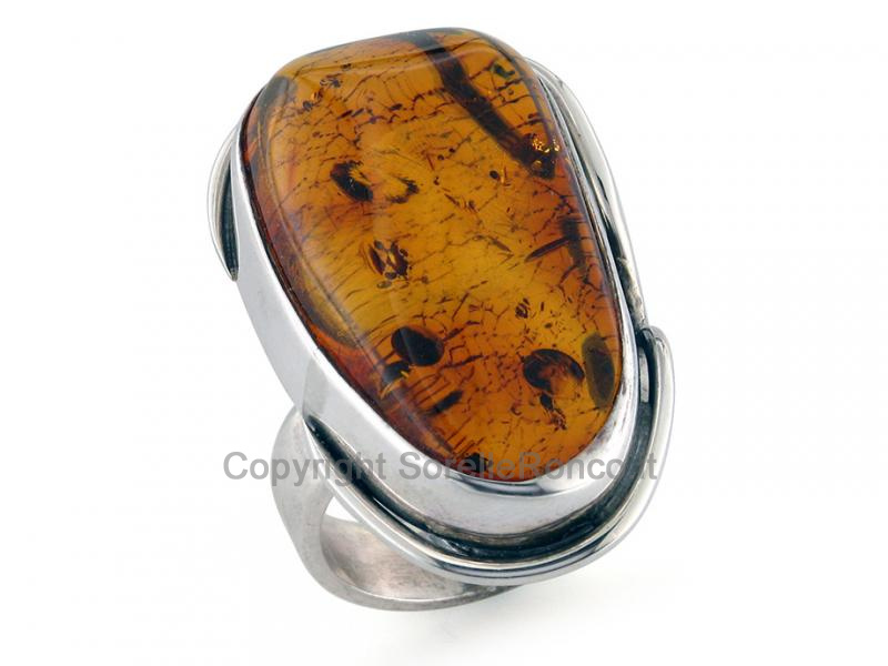 ANELLO ARGENTO CON AMBRA BALTICA MIELE