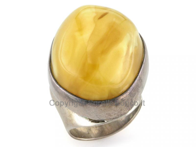 ANELLO ARGENTO CON AMBRA BALTICA MIELE