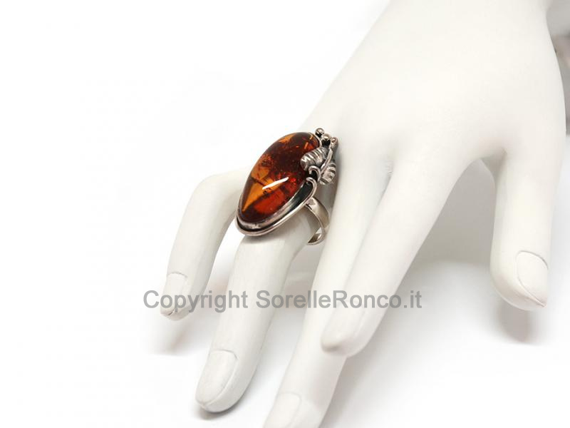ANELLO ARGENTO CON AMBRA BALTICA MIELE