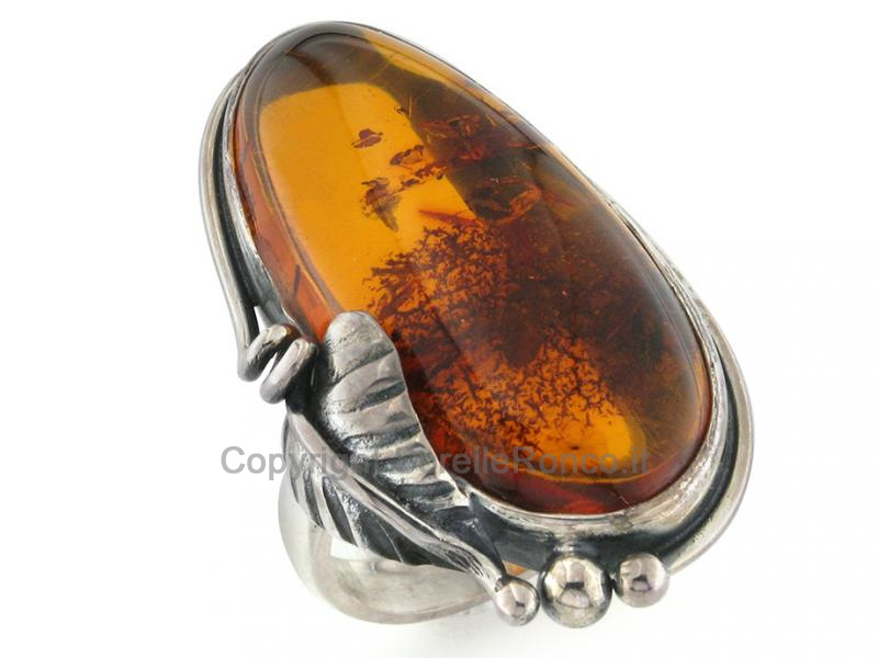 ANELLO ARGENTO CON AMBRA BALTICA MIELE