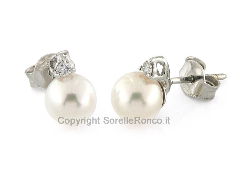 ORECCHINI DIAMANTI 3GRIFFE PERLE 8.5-9MM