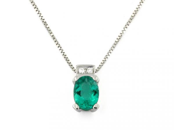 CF01512 - Collana Diamanti e Smeraldo 0.46-0.56 Ct  5x7mm