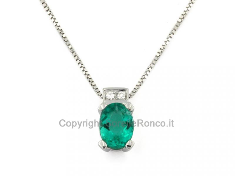 COLLANA DIAMANTI E SMERALDO 0.46-0.56 CT  5X7MM
