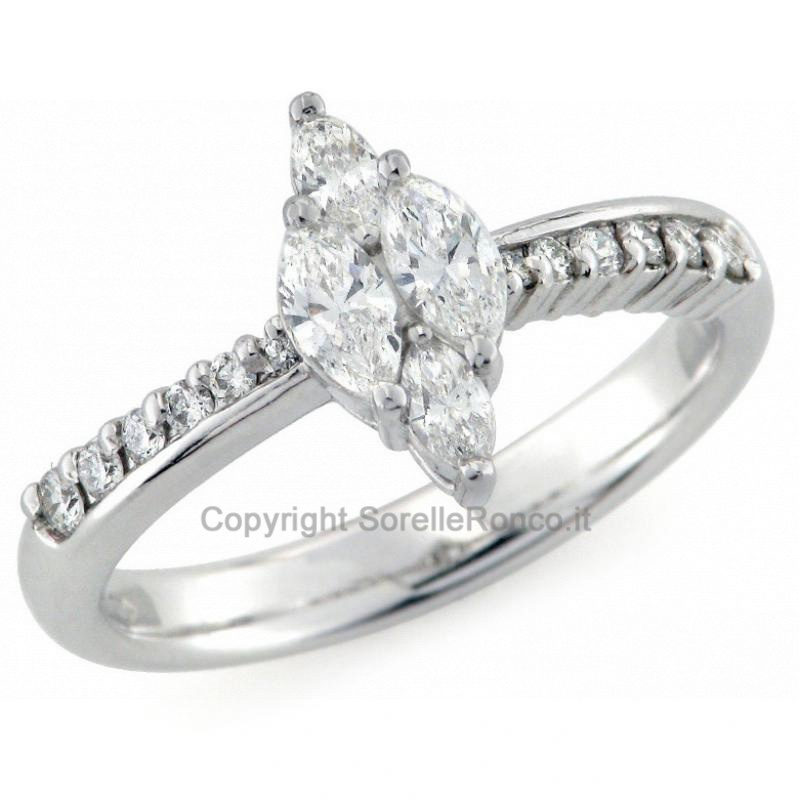 ANELLO PLATINO CON DIAMANTI BAGUETTE E BRILLANTI