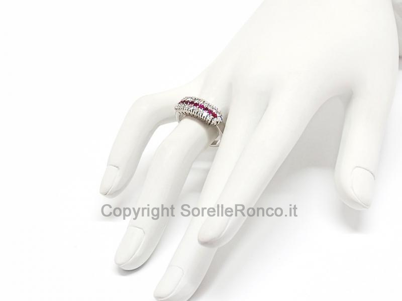 ANELLO ORO DIAMANTI E RUBINI PAVÉ