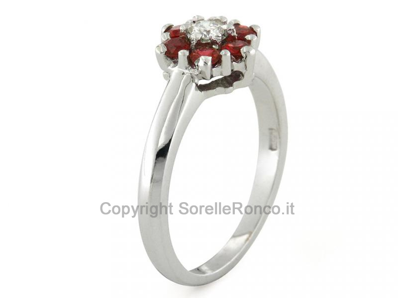 ANELLO FIORE ORO DIAMANTI E RUBINI