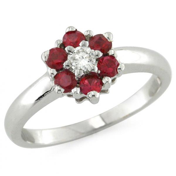 CF01575 - Anello Fiore Oro Diamanti e Rubini
