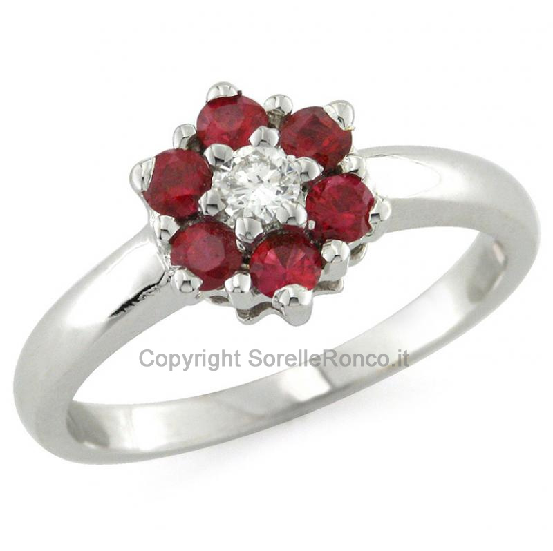 ANELLO FIORE ORO DIAMANTI E RUBINI