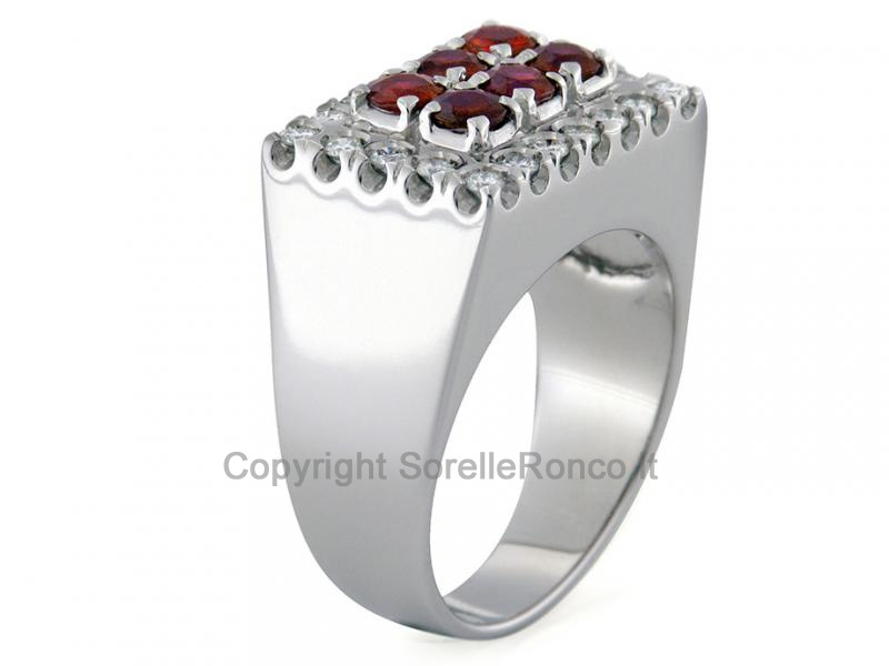 ANELLO FIORE ORO DIAMANTI E RUBINI