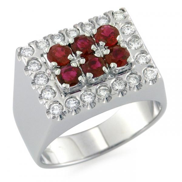 CF01576 - Anello Fiore Oro Diamanti e Rubini