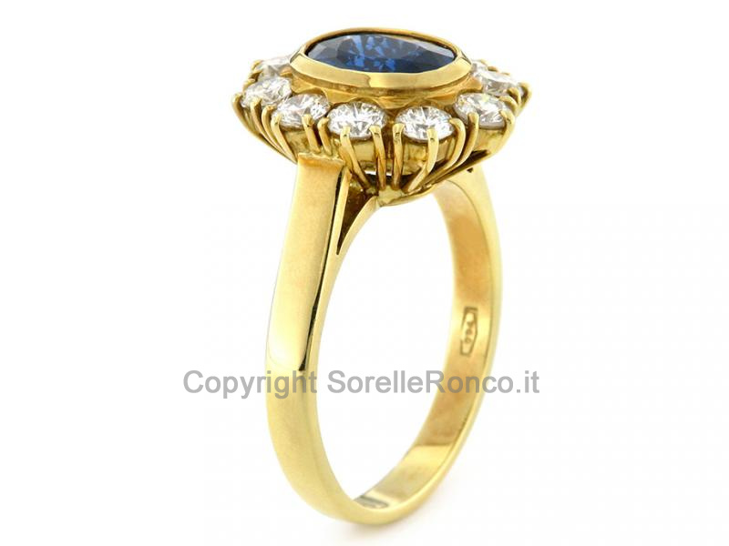 ANELLO ORO DIAMANTI E ZAFFIRO 1.70 CT