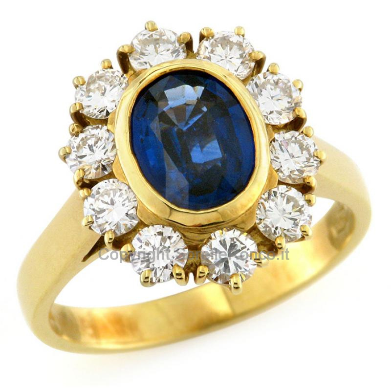ANELLO ORO DIAMANTI E ZAFFIRO 1.70 CT