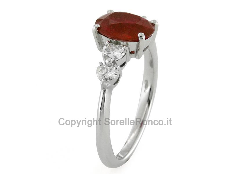 ANELLO ORO DIAMANTI  CUORE E RUBINO