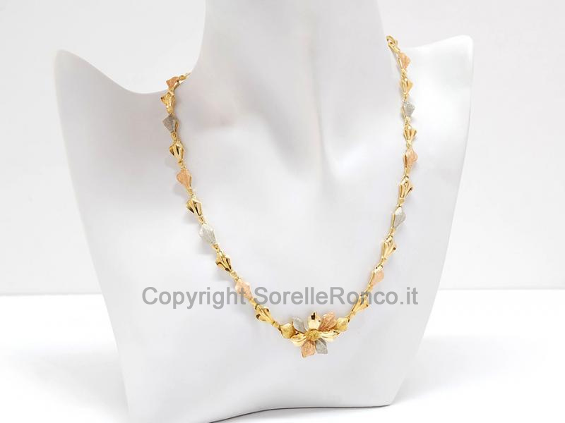 GIROCOLLO FOGLIE E FIORE IN ORO 18 KT
