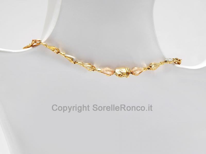 GIROCOLLO FOGLIE E FIORE IN ORO 18 KT