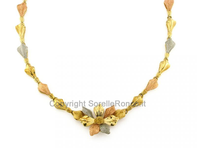 GIROCOLLO FOGLIE E FIORE IN ORO 18 KT