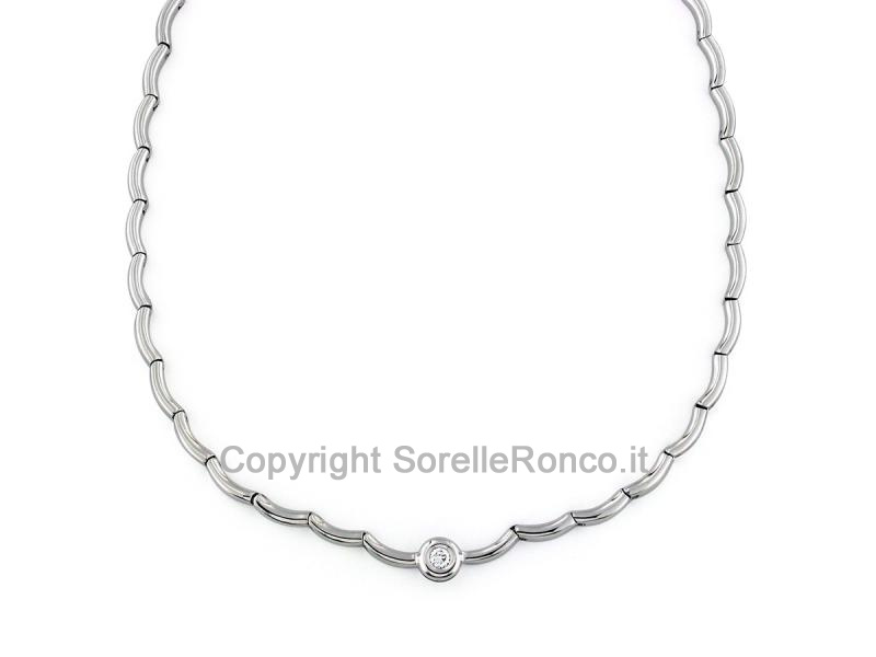 COLLANA ORO BIANCO E PUNTOLUCE 0.12 CT