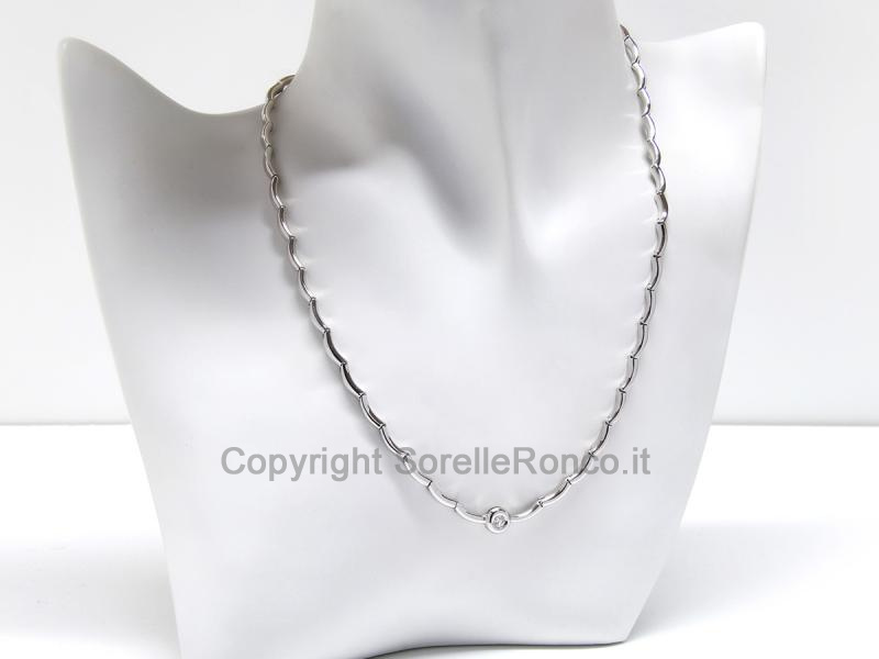 COLLANA ORO BIANCO E PUNTOLUCE 0.12 CT