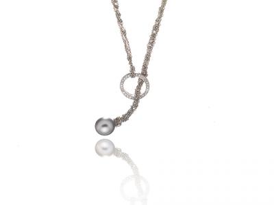 Collana in Oro e Perla Grigia  ø 10 mm