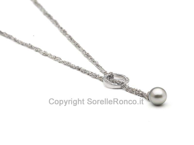 COLLANA IN ORO E PERLA GRIGIA  Ø 10 MM