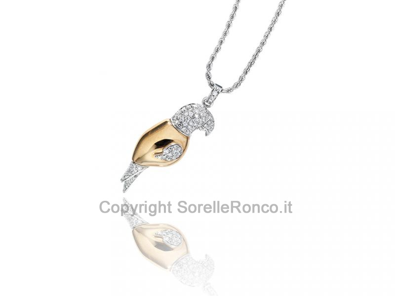 COLLANA PENDENTE PAPPAGALLO E DIAMANTI