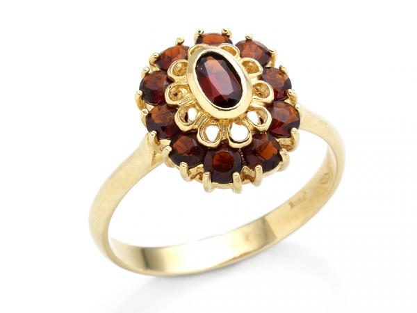 CF01681 - Anello in Oro Giallo con Granati Rossi a contorno