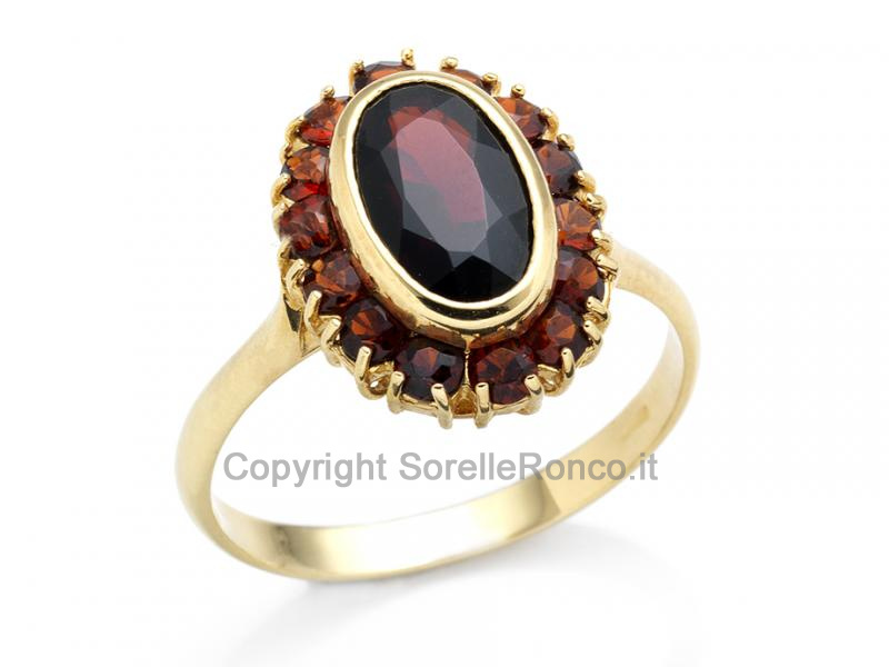 ANELLO VINTAGE ORO E GRANATI ROSSI