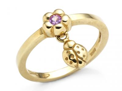Anello in Oro Giallo Coccinella e Fiore