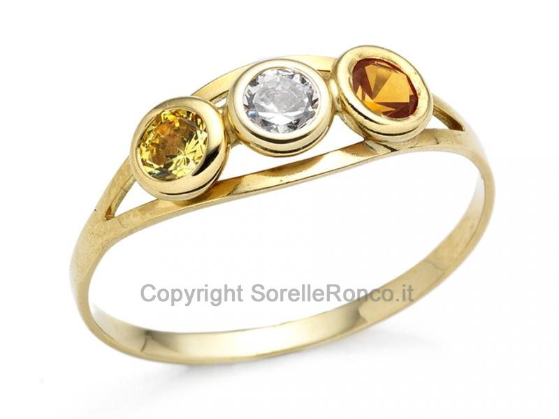 ANELLO TRILOGY ORO E ZIRCONI COLORATI