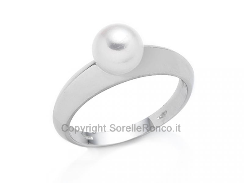 ANELLO ORO BIANCO E PERLA Ø 8 MM