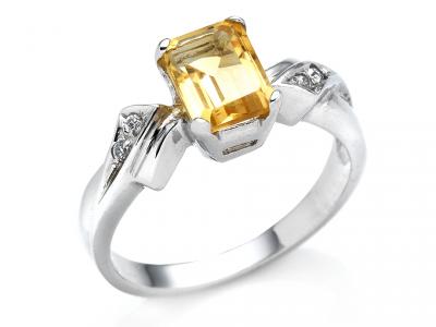 Anello Oro Bianco e Zircone Giallo