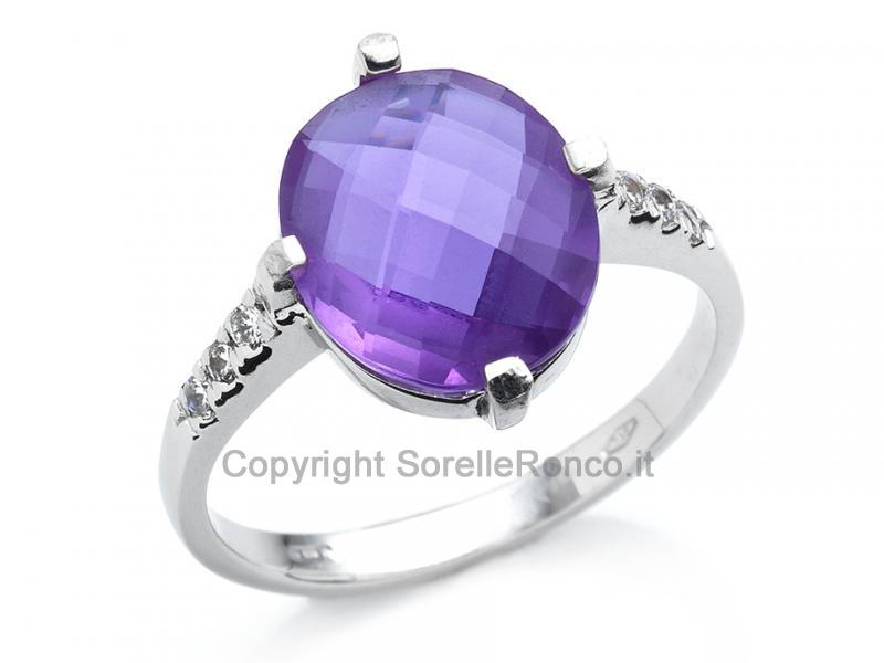 ANELLO IN ORO BIANCO 18 KT  ALEXITE E ZIRCONI