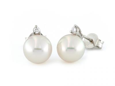 Orecchini con Perle Bianche 8.5-9mm e Diamanti