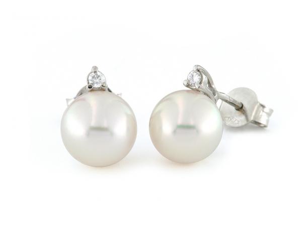 CF01773 - Orecchini con Perle Bianche 8.5-9mm e Diamanti