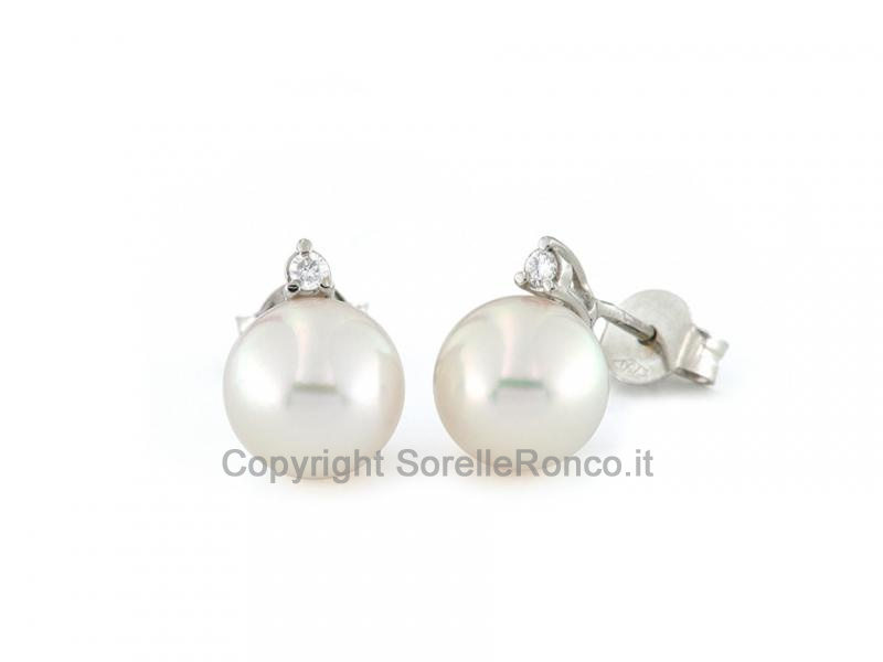 ORECCHINI DIAMANTI 3GRIFFE PERLE 6.5-7MM